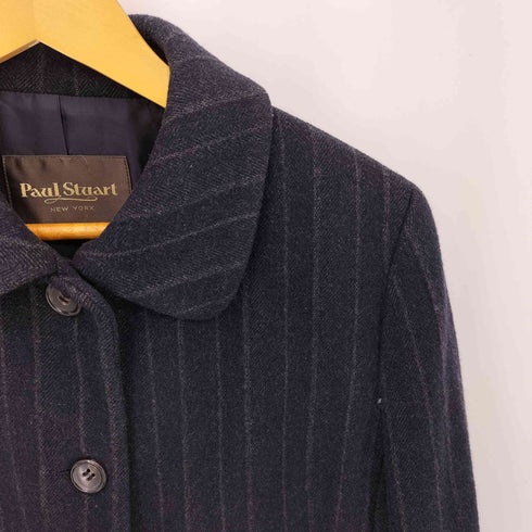 ポールスチュアート Paul Stuart 90s ウール ストライプ ステンカラーコート レディース 11