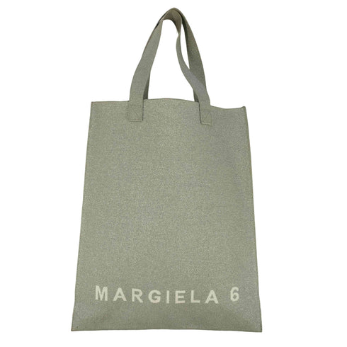 エムエムシックスメゾンマルジェラ MM6 Maison Margiela ロゴ ラメ ロゴトート ステッチ ショッピングバッグ レディース