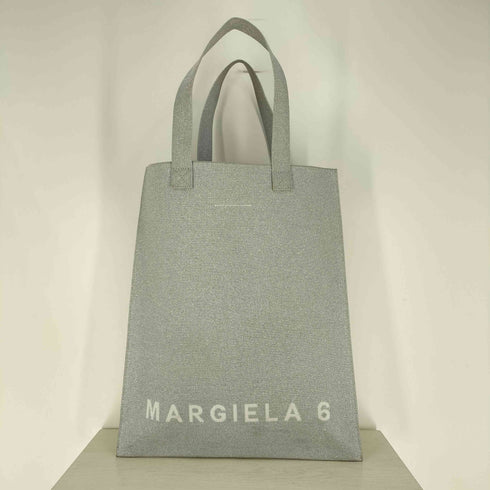 エムエムシックスメゾンマルジェラ MM6 Maison Margiela ロゴ ラメ ロゴトート ステッチ ショッピングバッグ レディース