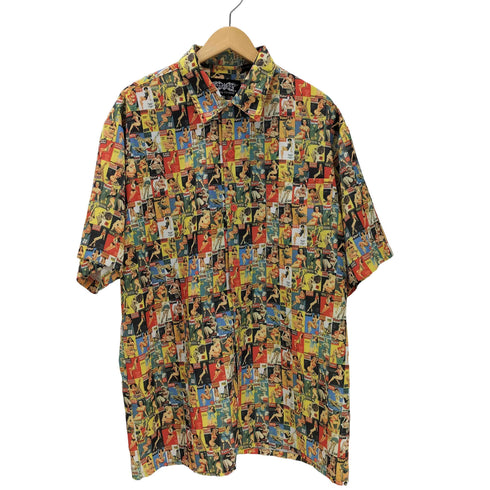 dragonfly コミック アメコミ 総柄 開襟オープンカラー ポリ シャツ メンズ import:XL
