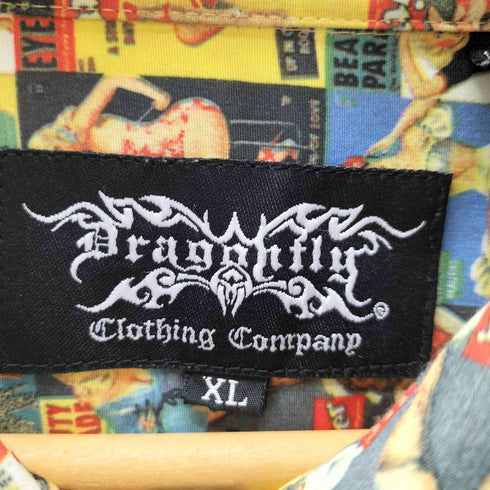 dragonfly コミック アメコミ 総柄 開襟オープンカラー ポリ シャツ メンズ import:XL