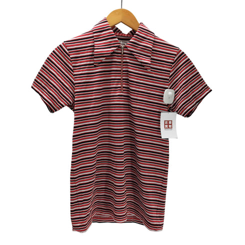 キャサリンハムネットロンドン KATHARINE HAMNETT LONDON デカ襟 ボーダー ポリ ストレッチ ハーフジップ S/S シャツ メンズ import:M