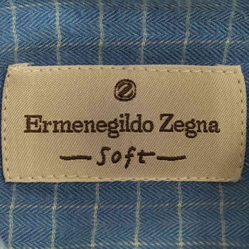 エルメネジルドゼニア Ermenegildo Zegna soft チェック ヘリンボーン織り コットン 長袖 シャツ メンズ XXL