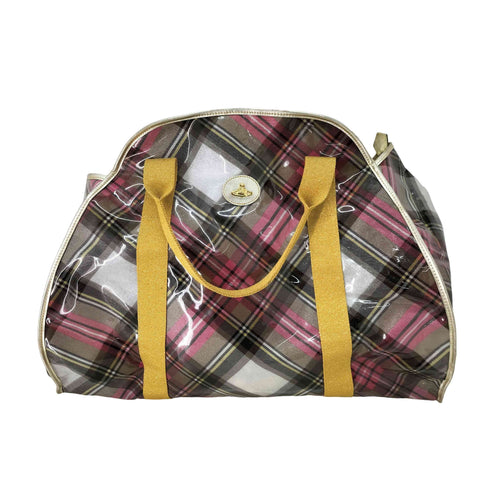 ヴィヴィアンウエストウッド Vivienne Westwood タータンチェック ラメ ミニポーチ付 エナメル PVC ボストンバッグ レディース