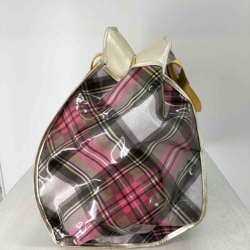 ヴィヴィアンウエストウッド Vivienne Westwood タータンチェック ラメ ミニポーチ付 エナメル PVC ボストンバッグ レディース