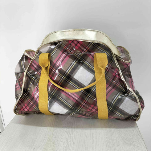 ヴィヴィアンウエストウッド Vivienne Westwood タータンチェック ラメ ミニポーチ付 エナメル PVC ボストンバッグ レディース