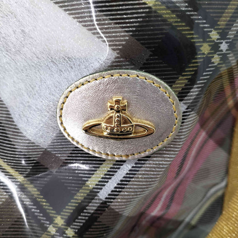 ヴィヴィアンウエストウッド Vivienne Westwood タータンチェック ラメ ミニポーチ付 エナメル PVC ボストンバッグ レディース