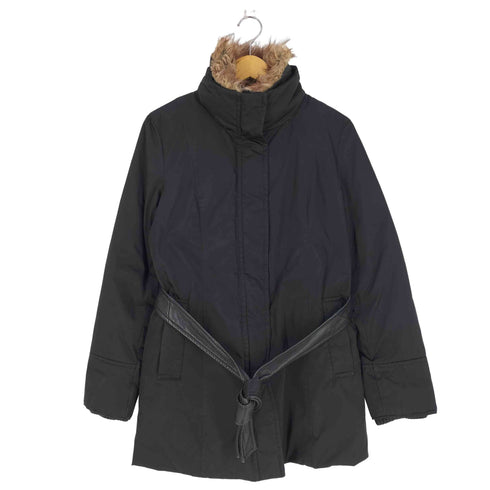 ダナキャランニューヨーク DKNY ファー付き ダブルジップ レザーベルト ダウンジャケット レディース JPN:4