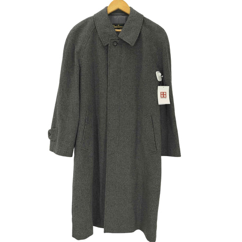 カシミヤ CASHMERE CASHMERE 100% Houndstooth Balmacaan Long Coat カシミア 100% 千鳥格子 ハウンドトゥース バルマカーン ステンカラー ロング コート 比翼 メンズ import:M