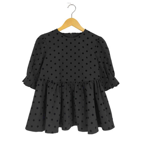 PICCIN PERLA フロッキードットペプラム五分袖ブラウス レディース JPN:M