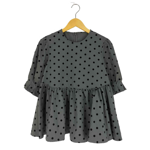 PICCIN PERLA フロッキードットペプラム五分袖ブラウス レディース JPN:M