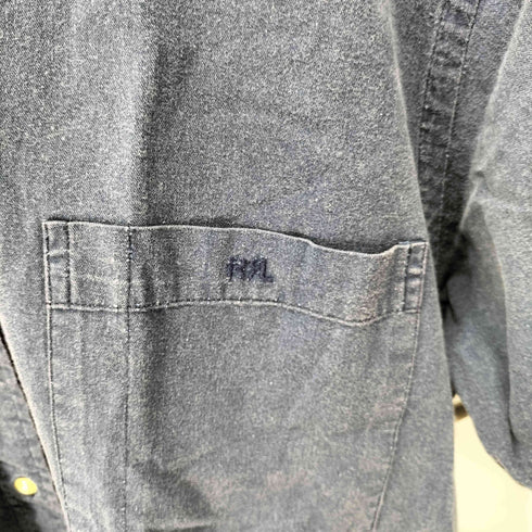 ダブルアールエルラルフローレン RRL RALPH LAUREN 三ツ星 ロゴ刺繍 B.D S/S インディゴ シャンブレー シャツ メンズ import:L