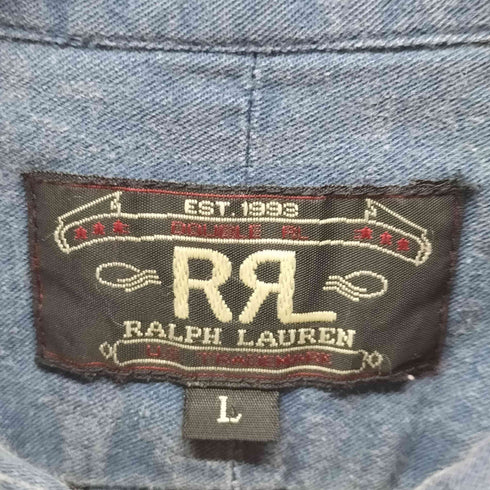 ダブルアールエルラルフローレン RRL RALPH LAUREN 三ツ星 ロゴ刺繍 B.D S/S インディゴ シャンブレー シャツ メンズ import:L
