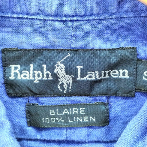 ラルフローレン RALPH LAUREN 90S BLAIRE 麻 リネン100% ポニー刺繍 B.D S/S シャツ メンズ import:S