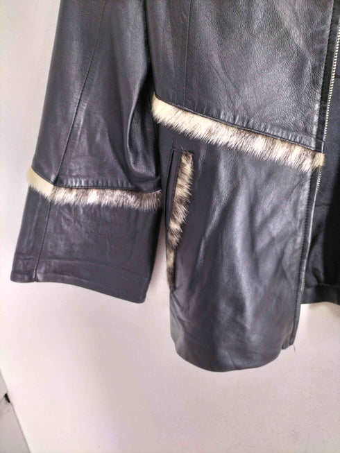 MACREVIS real leather リアルレザーファーラインダブルジップジャケット レディース S