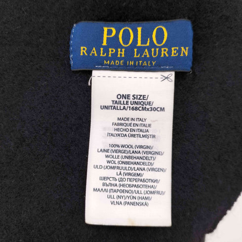 ポロラルフローレン POLO RALPH LAUREN イタリア製 ビックポニー刺繍 ウール フリンジ マフラー メンズ 168*30