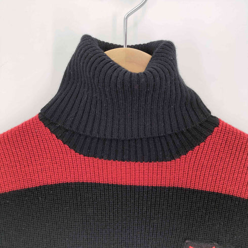 ラルフローレン RALPH LAUREN カシミヤ混 ウール ボーダー プルオーバー ニット タートルネック エンブレム ワッペン レディース import:M