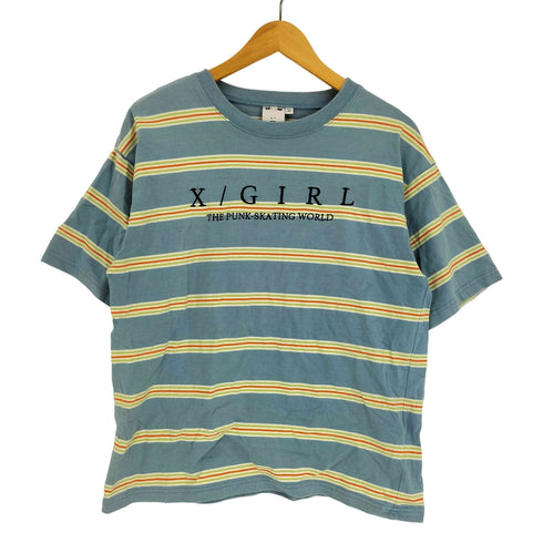エックスガール X-girl フロント ロゴ刺繍 マルチボーダー S/S クルーネック Tシャツ レディース import:S