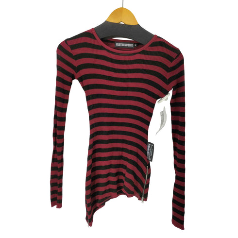 CLOTHESVOICE アシンメトリー サイドジップ ボーダー カットソー Y2K レディース import:M