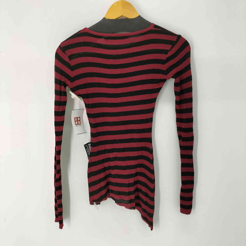 CLOTHESVOICE アシンメトリー サイドジップ ボーダー カットソー Y2K レディース import:M