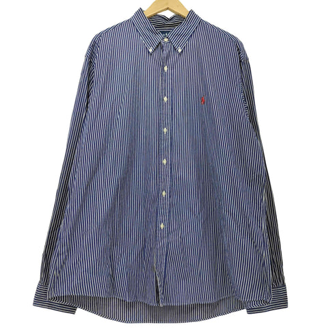 ラルフローレン RALPH LAUREN 90S ストライプ柄 ポニー刺繍 ロングスリーブボタンダウンシャツ メンズ XXL