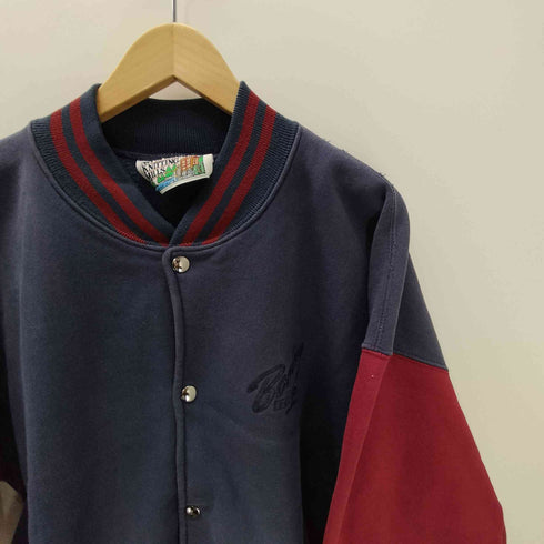 MT.SPOKANE KNITTING MILLS 90S USA製 ロゴ刺繍 スウェット 生地 バイカラー バーシティー ジャケット スタジャン ブルゾン メンズ import:L