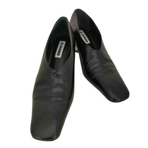 ジルサンダー JIL SANDER PUMP PAPERED CALF スクエアトゥ レザー メタルヒールパンプス レディース EUR:37