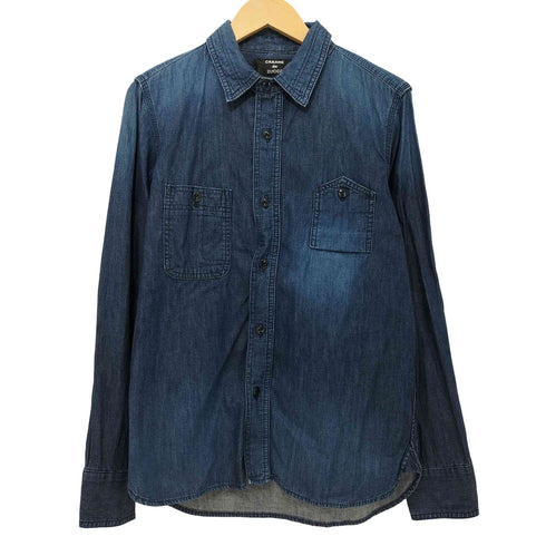 カバンドズッカ CABANE de ZUCCa 00s Y2K 後染め 猫目ボタン マチ付 チンストラップ デニム ワークシャツ メンズ JPN:M