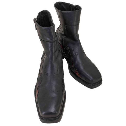TERRAINCOGNITA Ankle boots Square-toe Black and Red-Flame-pattern メンズ 42