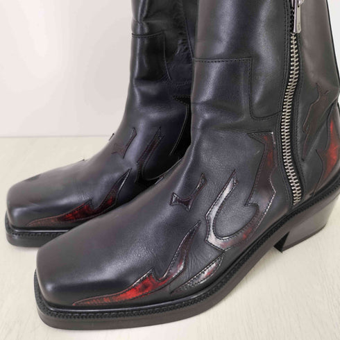 TERRAINCOGNITA Ankle boots Square-toe Black and Red-Flame-pattern メンズ 42