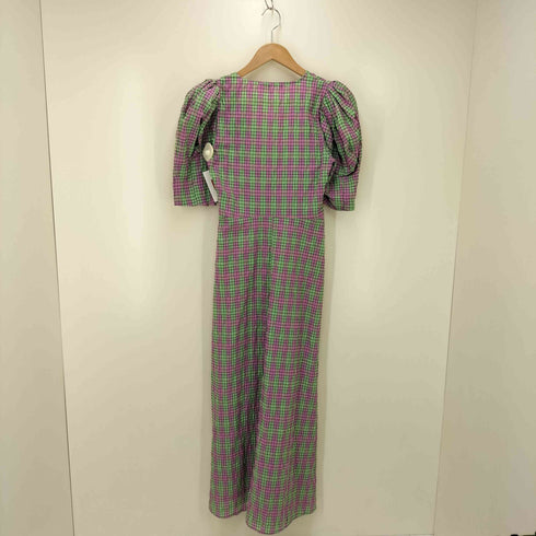 ザラ ZARA CHECK PRINT DRESS パフスリーブ Vネック ロングワンピース ドレス レディース import:XS