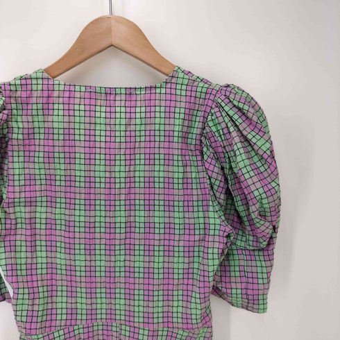 ザラ ZARA CHECK PRINT DRESS パフスリーブ Vネック ロングワンピース ドレス レディース import:XS
