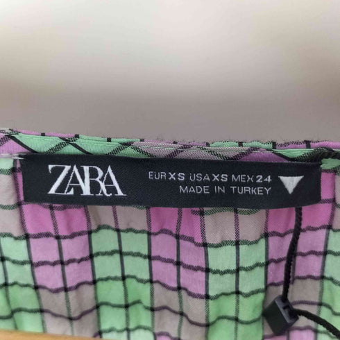 ザラ ZARA CHECK PRINT DRESS パフスリーブ Vネック ロングワンピース ドレス レディース import:XS