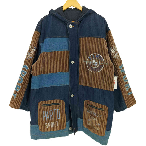 PARTO JEANS デニム×太畝コーデュロイ切替刺繍フーデットジャケット メンズ FREE