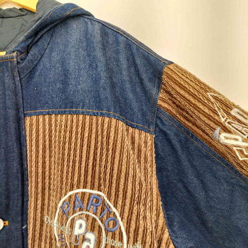 PARTO JEANS デニム×太畝コーデュロイ切替刺繍フーデットジャケット メンズ FREE