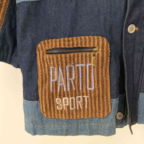 PARTO JEANS デニム×太畝コーデュロイ切替刺繍フーデットジャケット メンズ FREE