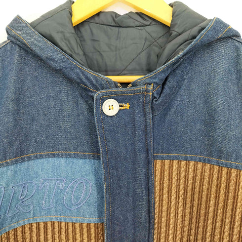PARTO JEANS デニム×太畝コーデュロイ切替刺繍フーデットジャケット メンズ FREE