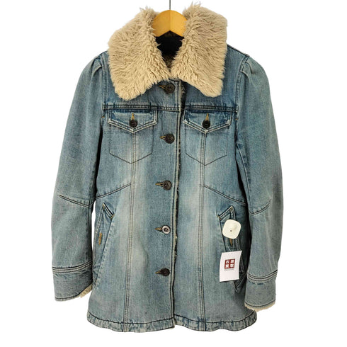 ヒステリックグラマー HYSTERIC GLAMOUR 00S ロゴ刻印ボタン バックスリット ミドル丈 ボア デニム ジャケット Y2K レディース
