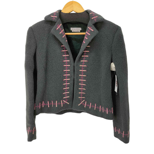 エンポリオアルマーニ EMPORIO ARMANI 90-00s アルパカ混 ホックボタン ステッチデザイン モヘア ウール ジャケット レディース EUR:38