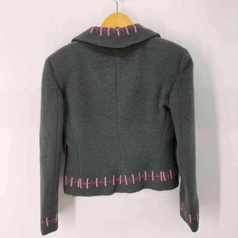エンポリオアルマーニ EMPORIO ARMANI 90-00s アルパカ混 ホックボタン ステッチデザイン モヘア ウール ジャケット レディース EUR:38