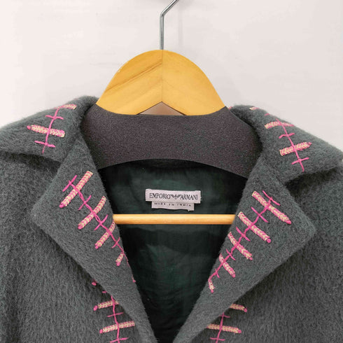 エンポリオアルマーニ EMPORIO ARMANI 90-00s アルパカ混 ホックボタン ステッチデザイン モヘア ウール ジャケット レディース EUR:38