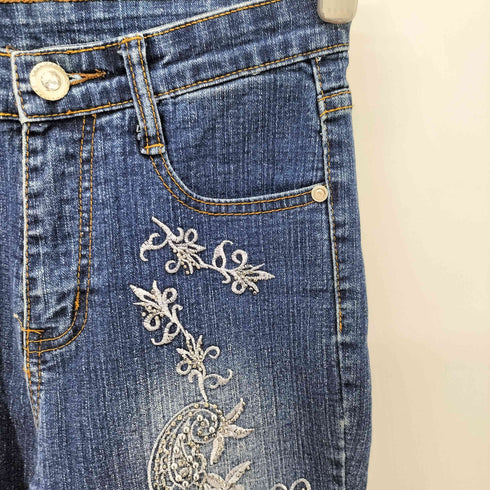 Y2K ペイズリー刺繍 ラインストーン ブーツカット デニムパンツ レディース 25