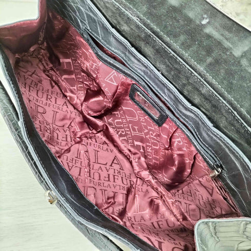 フルラ FURLA イタリア製 Genuine Leather 本革 クロコ型押し レザー ハンドバッグ レディース