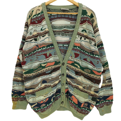 クージー COOGI 90s マルチボーダー 3D ニット カーディガン メンズ import:L