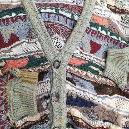クージー COOGI 90s マルチボーダー 3D ニット カーディガン メンズ import:L