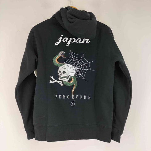 ZERO EVOKE スカル 両面プリント ジップアップパーカー メンズ JPN:L