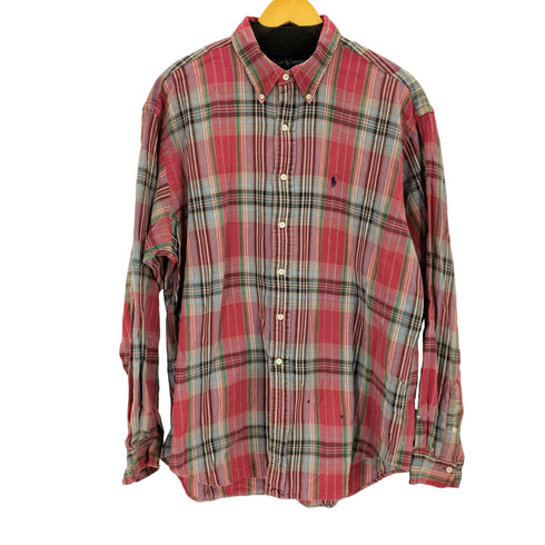 ラルフローレン RALPH LAUREN 90S ポニー刺繍L/S チェックネルシャツ メンズ import:XL