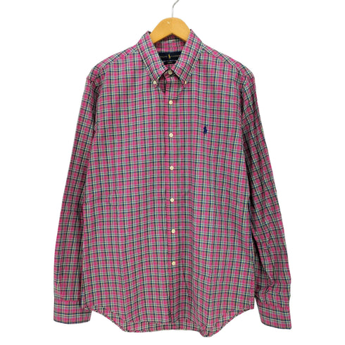 ラルフローレン RALPH LAUREN SLIM FIT ポ二ー刺繍 マドラス チェック L/S ボタンダウン シャツ メンズ import:L