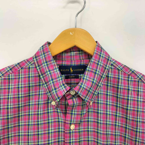 ラルフローレン RALPH LAUREN SLIM FIT ポ二ー刺繍 マドラス チェック L/S ボタンダウン シャツ メンズ import:L