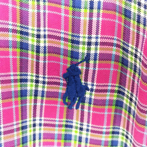 ラルフローレン RALPH LAUREN SLIM FIT ポ二ー刺繍 マドラス チェック L/S ボタンダウン シャツ メンズ import:L